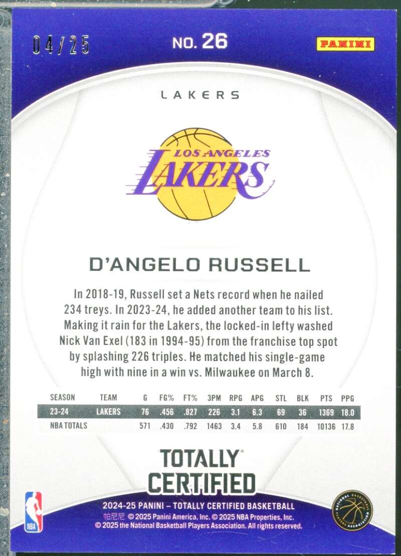 D'Angelo Russell Card 2024-25 Totally Certified Mirror Platinum Camo /25 #26  Image 2