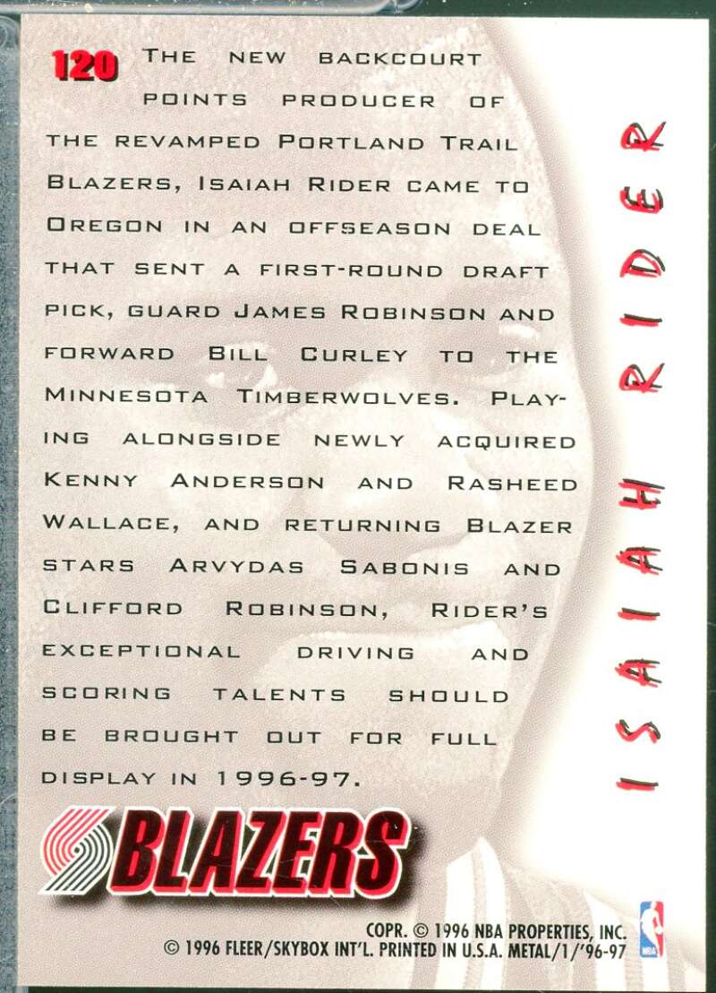 Isaiah Rider Card 1996-97 Metal On the Move Refractor #120  Image 2