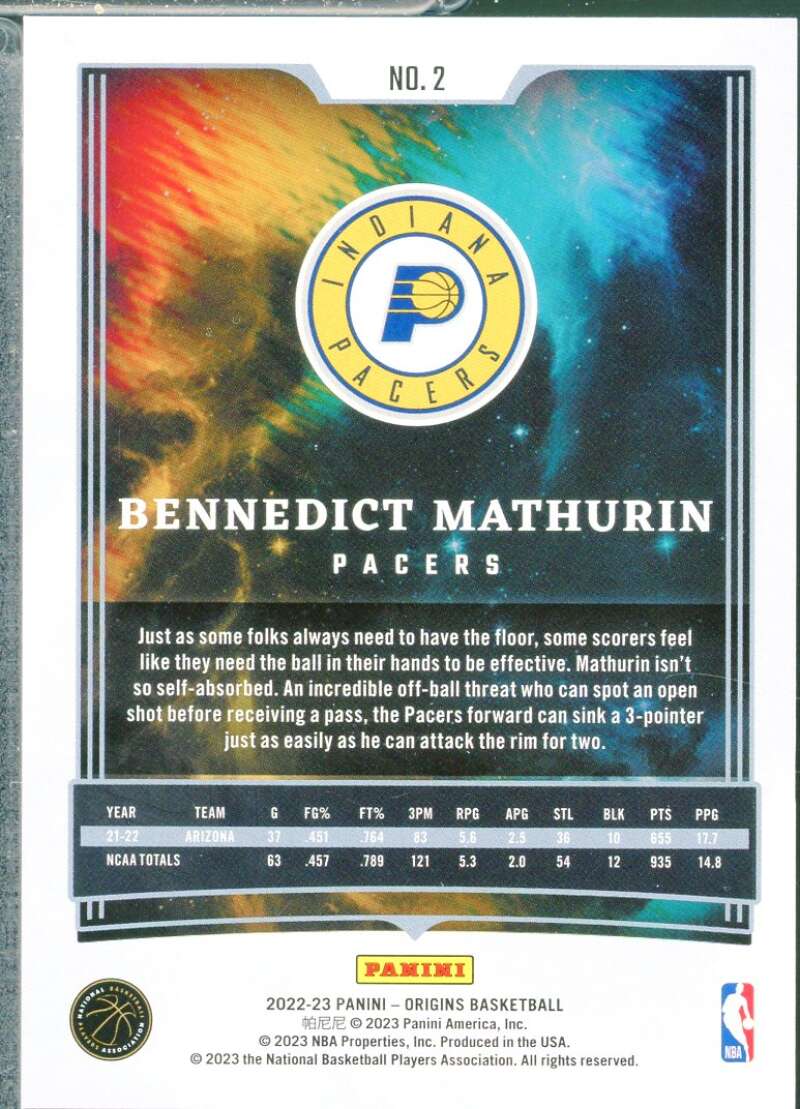 Bennedict Mathurin Rookie Card 2022-23 Panini Origins #2  Image 2