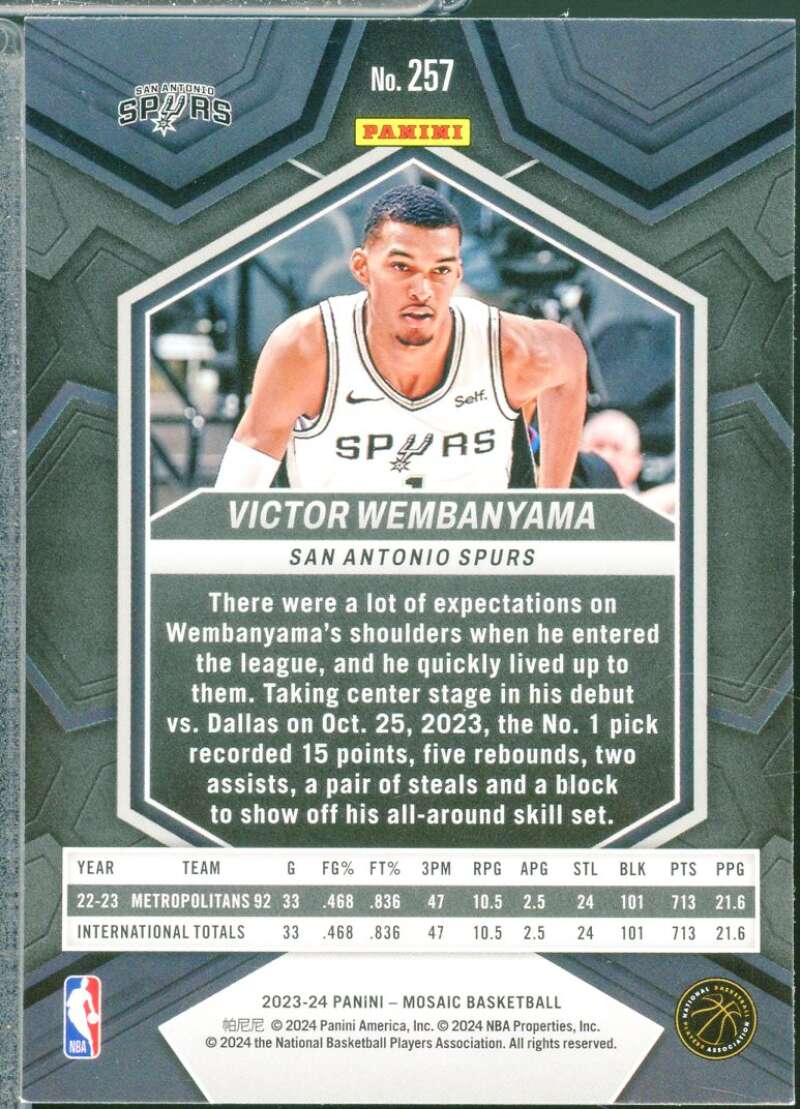 Victor Wembanyama Rookie Card 2023-24 Panini Mosaic Debut #257  Image 2
