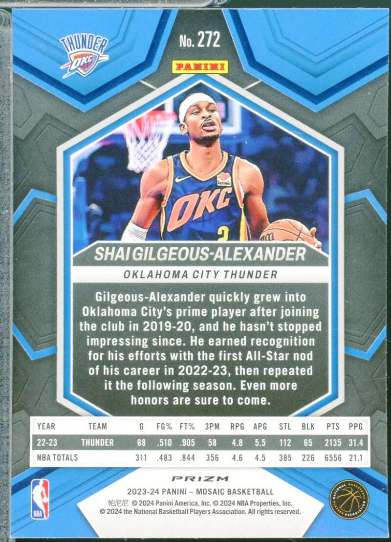 Shai Gilgeous-Alexander 2023-24 Panini Mosaic City Edition Reactive Blue #272  Image 2