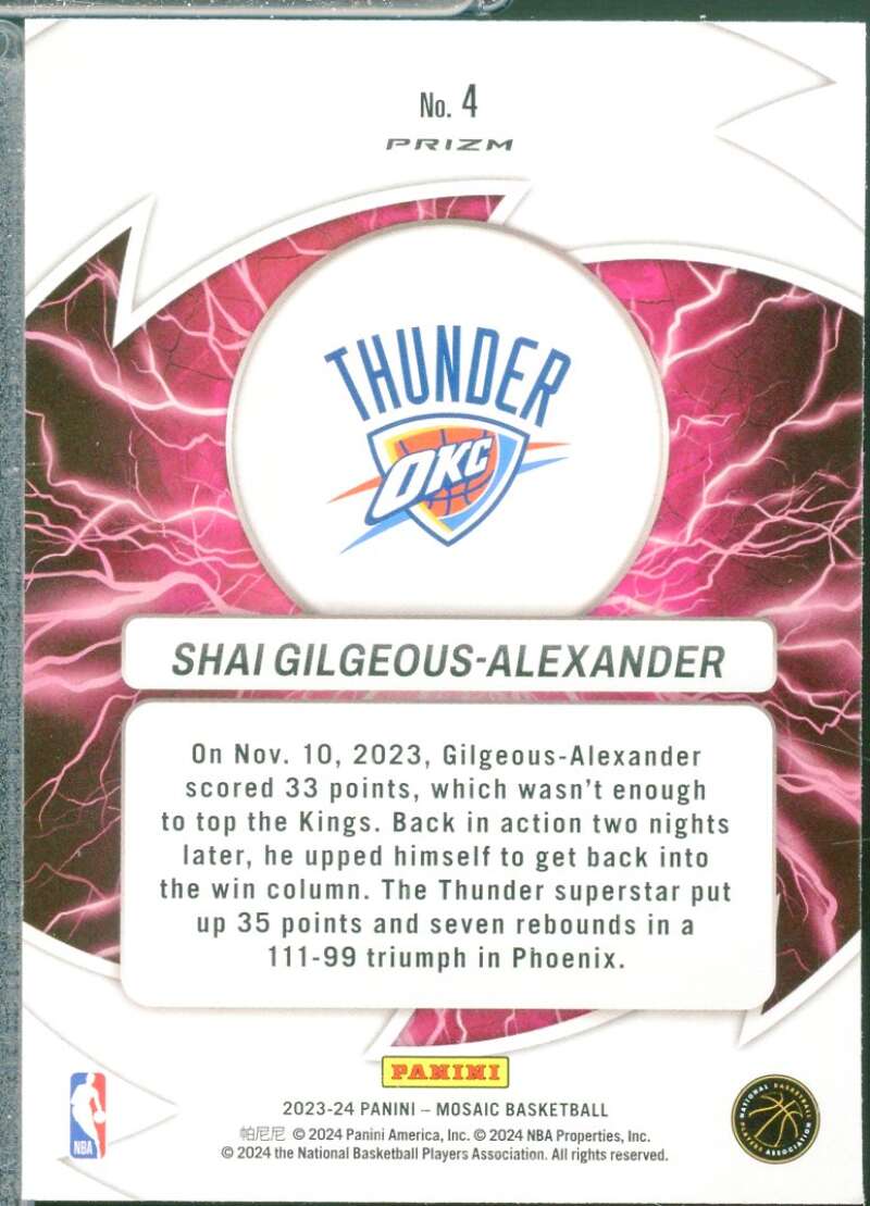 Shai Gilgeous-Alexander Card 2023-24 Panini Mosaic Thunder Road Mosaic Green #4  Image 2