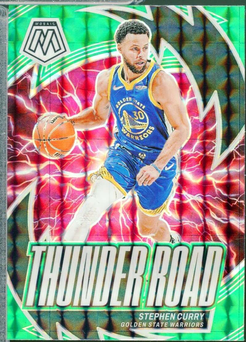 Stephen Curry Card 2023-24 Panini Mosaic Thunder Road Mosaic Green #13  Image 1