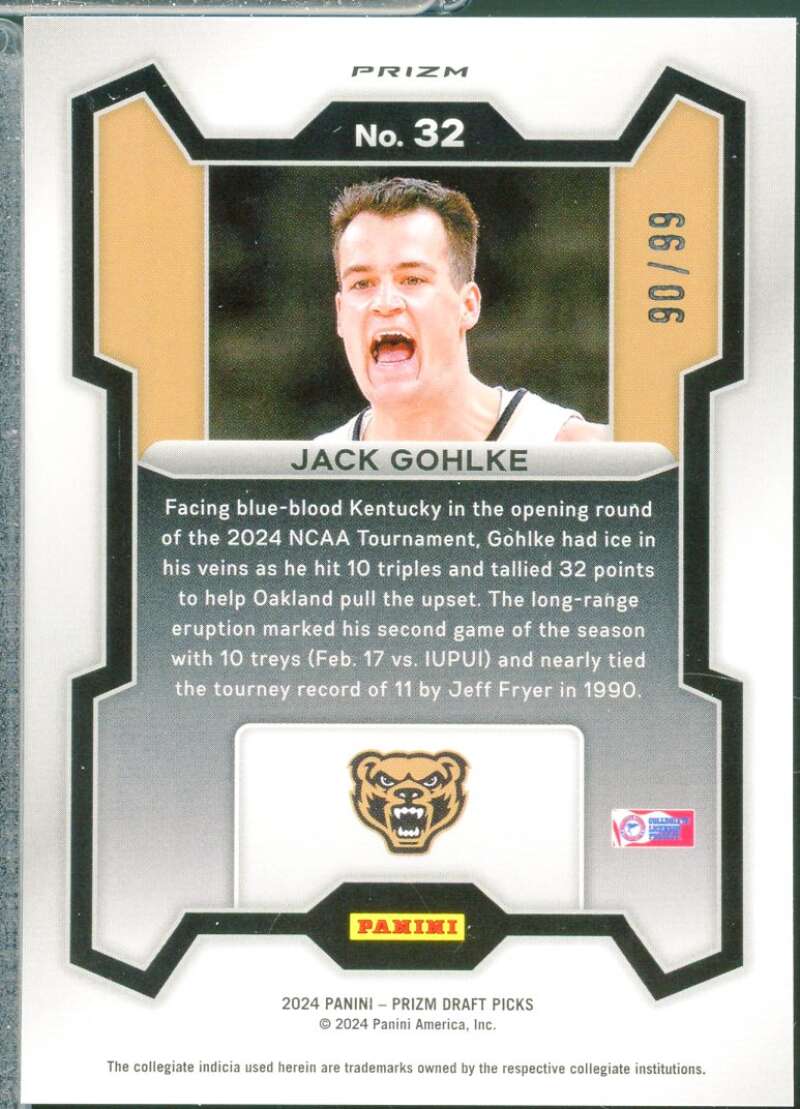 Jack Gohlke Rookie 2024-25 Panini Prizm Draft Picks Prizms Blue Pulsar /99 #32  Image 2