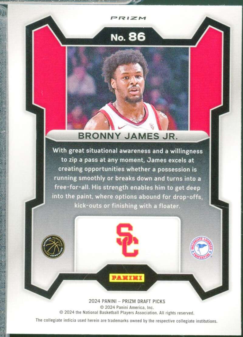 Bronny James Jr. Rookie Card 2024-25 Panini Prizm Draft Picks Prizms Green #86  Image 2