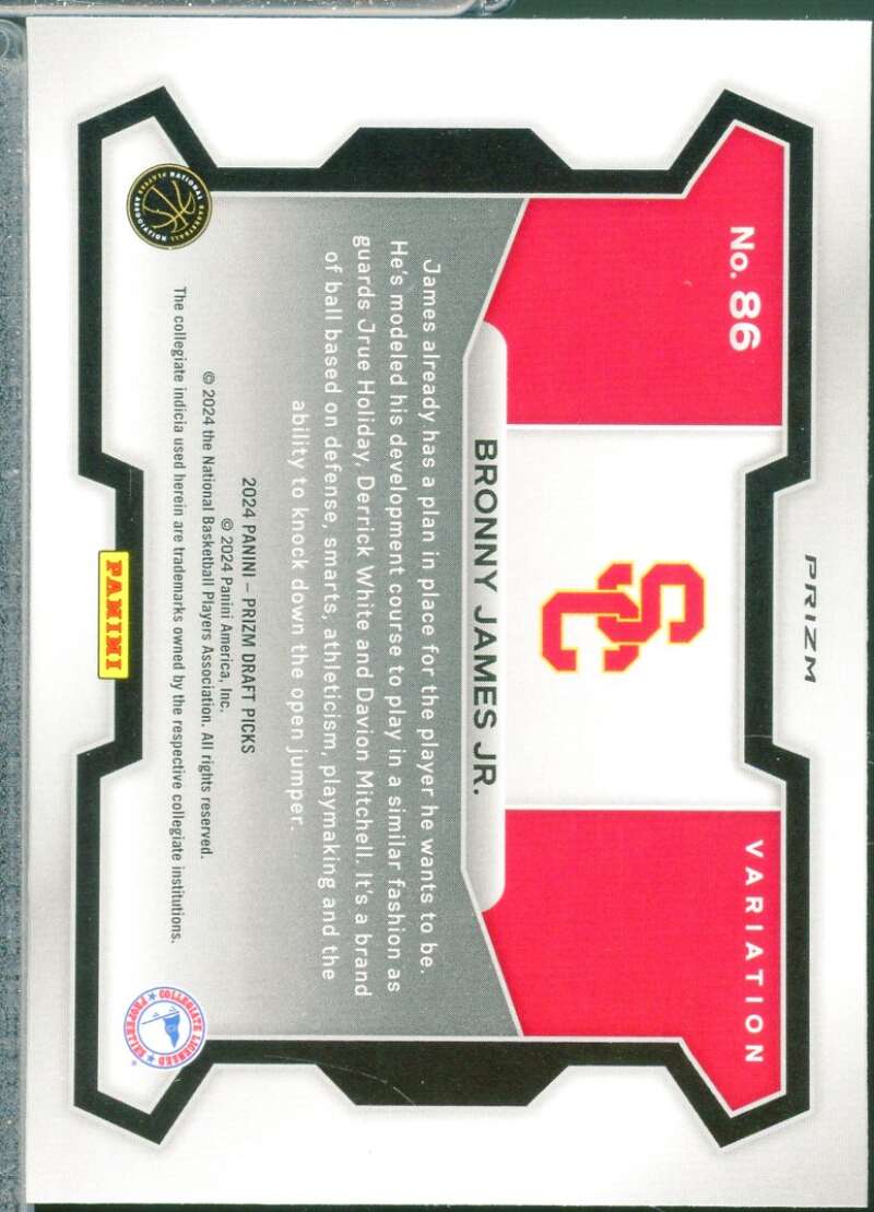 Bronny James Jr. Rookie 2024-25 Panini Prizm Draft Picks Variation Silver #86  Image 2