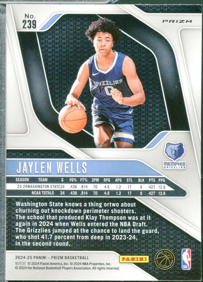 Jaylen Wells Rookie Card 2024-25 Panini Prizm Prizms Silver #239  Image 2