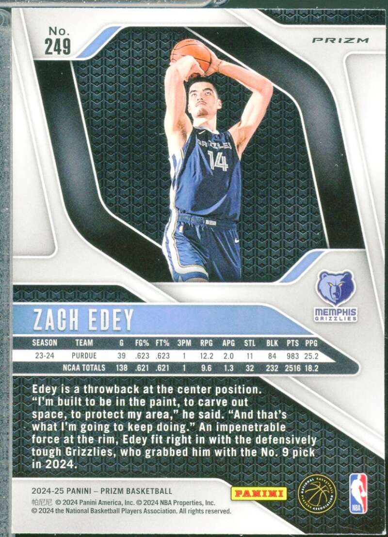 Zach Edey Rookie Card 2024-25 Panini Prizm Prizms Red Ice #249  Image 2