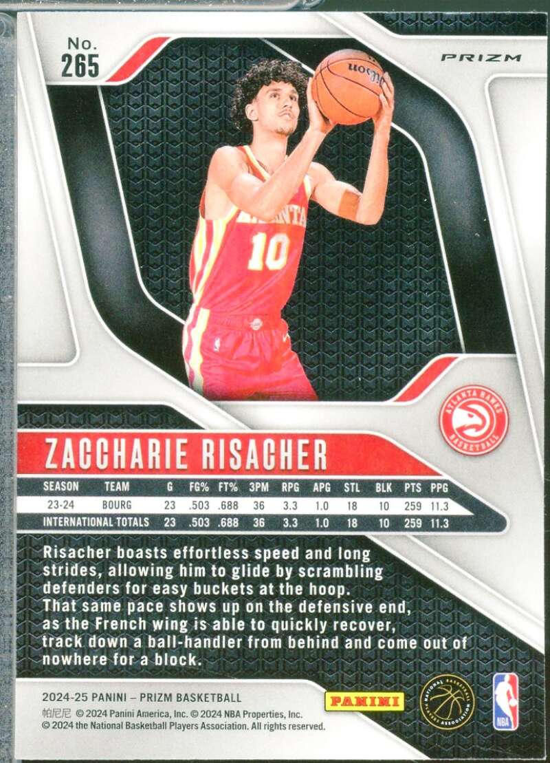 Zaccharie Risacher Rookie Card 2024-25 Panini Prizm Prizms Red Ice #265  Image 2