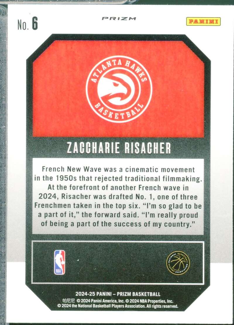 Zaccharie Risacher Rookie Card 2024-25 Panini Prizm Emergent Prizms Silver #6  Image 2