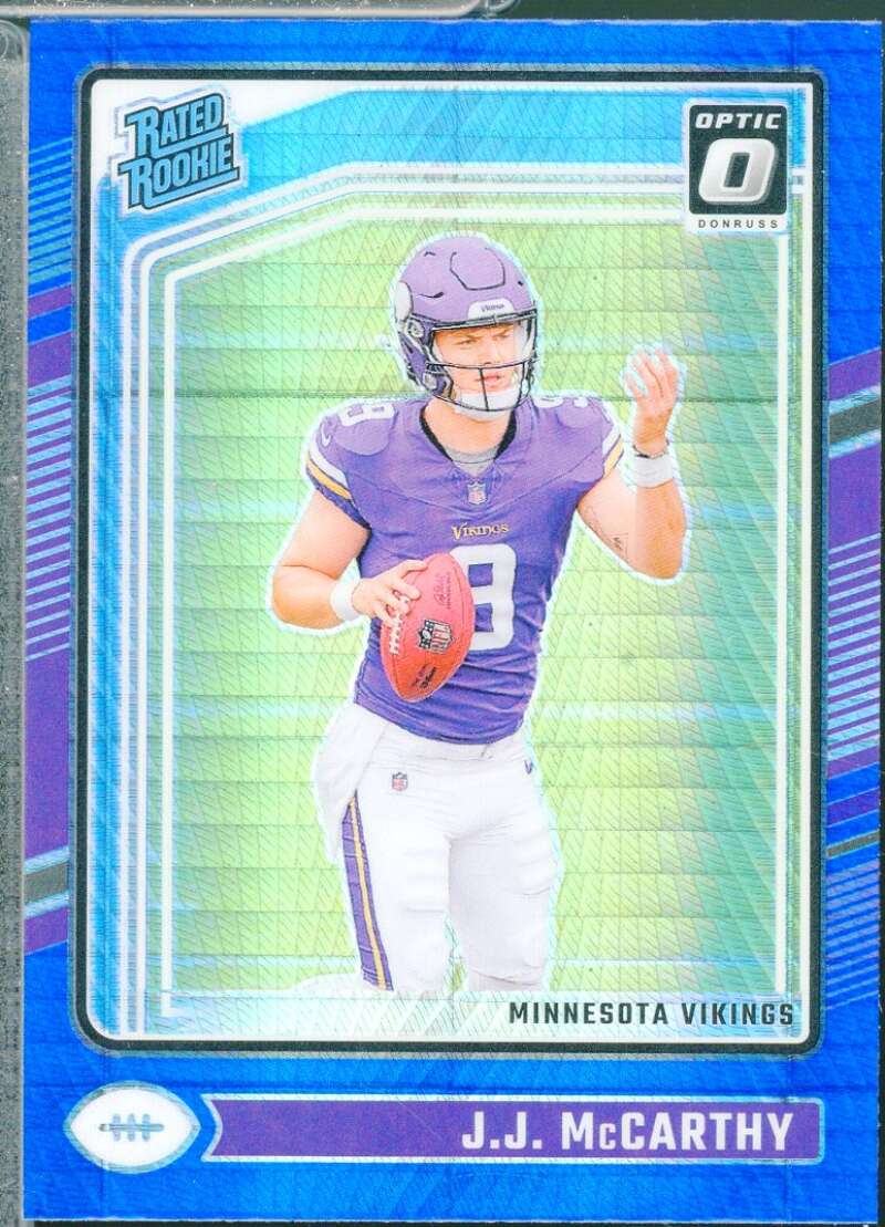 JJ McCarthy Rookie Card 2024 Donruss Optic Rated Rookie Blue Hyper #235  Image 1