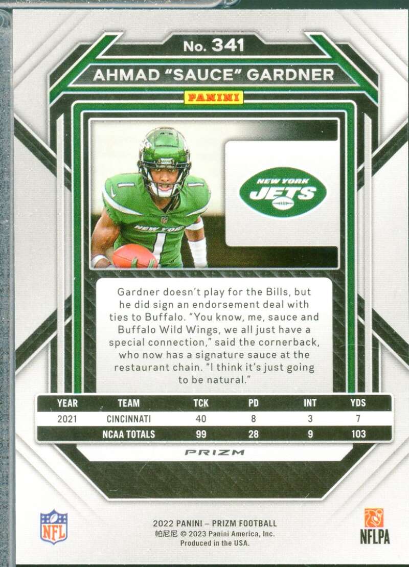 Ahmad Sauce Gardner Rookie Card 2022 Panini Prizm Prizms Green #341  Image 2