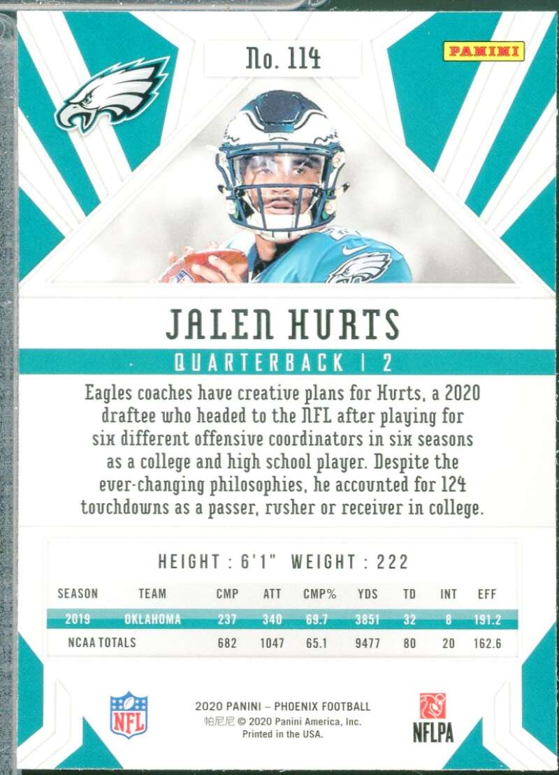 Jalen Hurts Rookie Card 2020 Panini Phoenix Fire Burst #114  Image 2