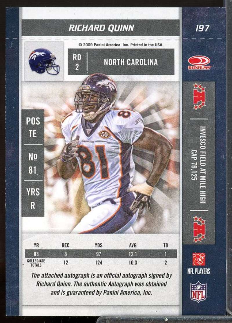 Richard Quinn AU RC Card 2009 Playoff Contenders Rookie Auto #197  Image 2