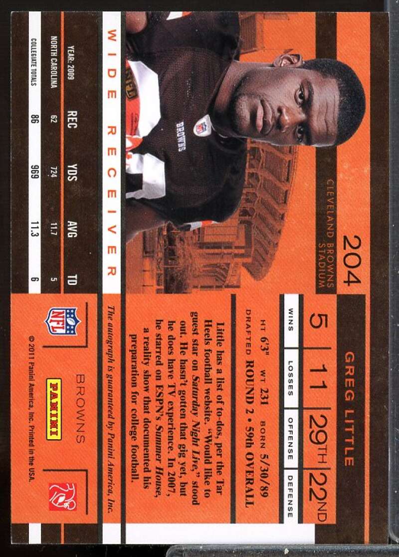 Greg Little AU RC Card 2011 Playoff Contenders Rookie Auto #204A  Image 2