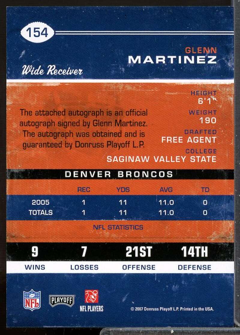 Glenn Martinez AU RC Card 2007 Playoff Contenders Rookie Auto #154  Image 2