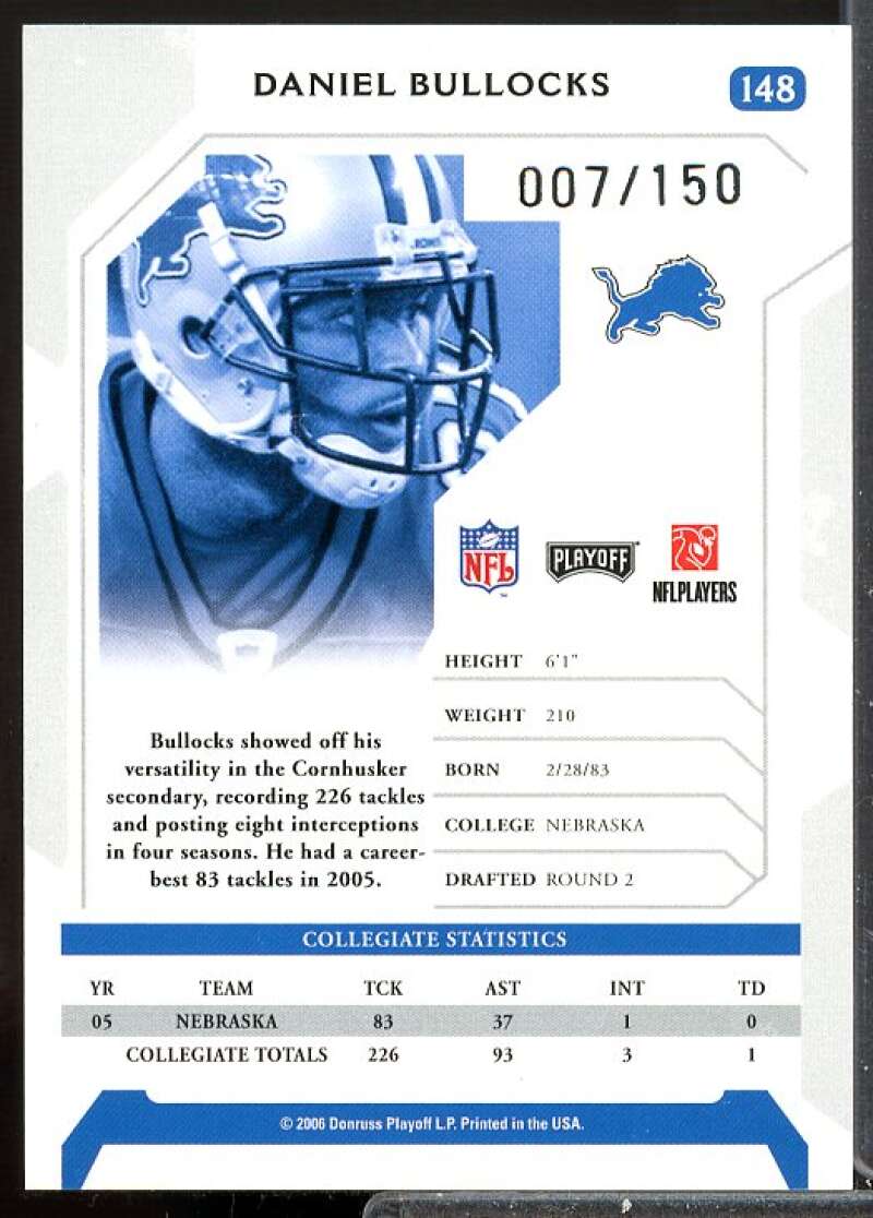 Daniel Bullocks 2006 Playoff NFL Playoffs Rookie Signature Proofs Silver #148  Image 2