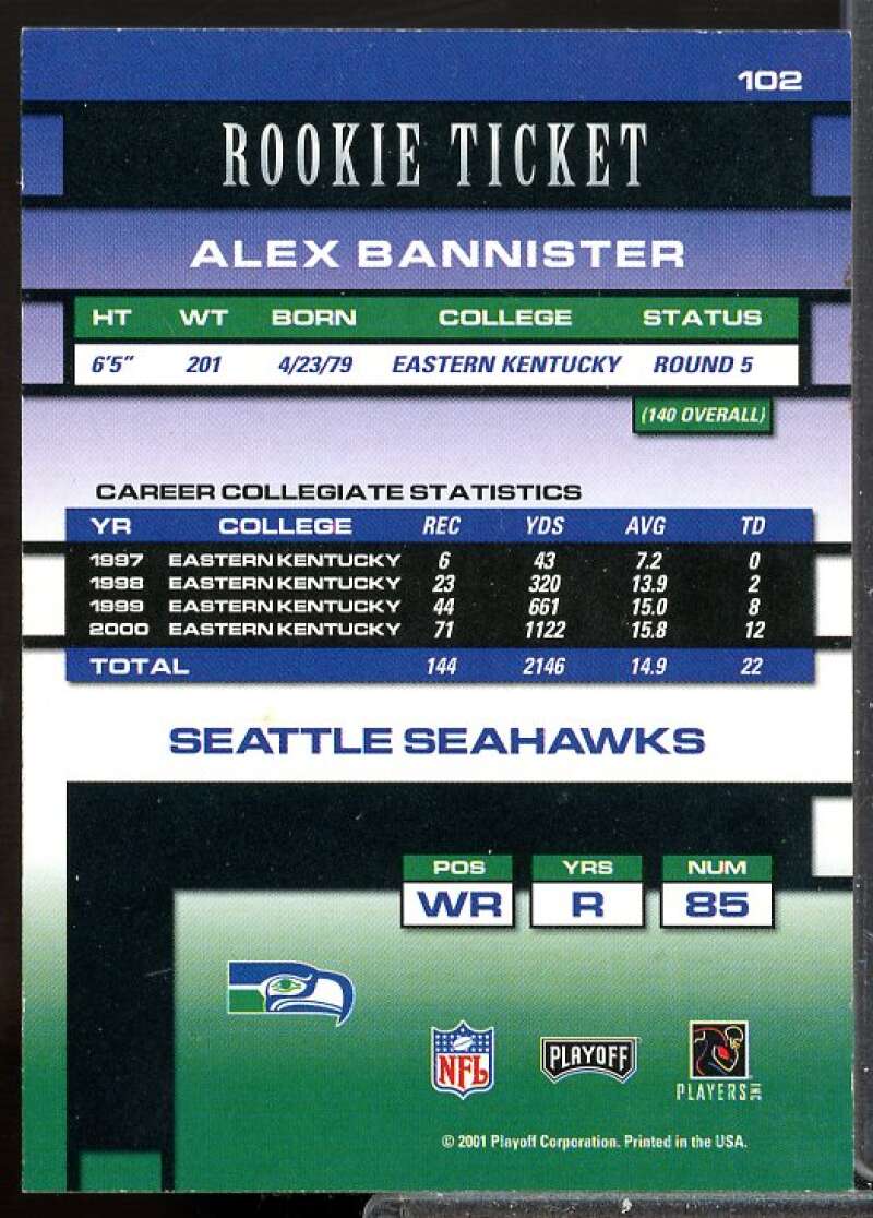 Alex Bannister AU RC Card 2001 Playoff Contenders Rookie Auto #102  Image 2