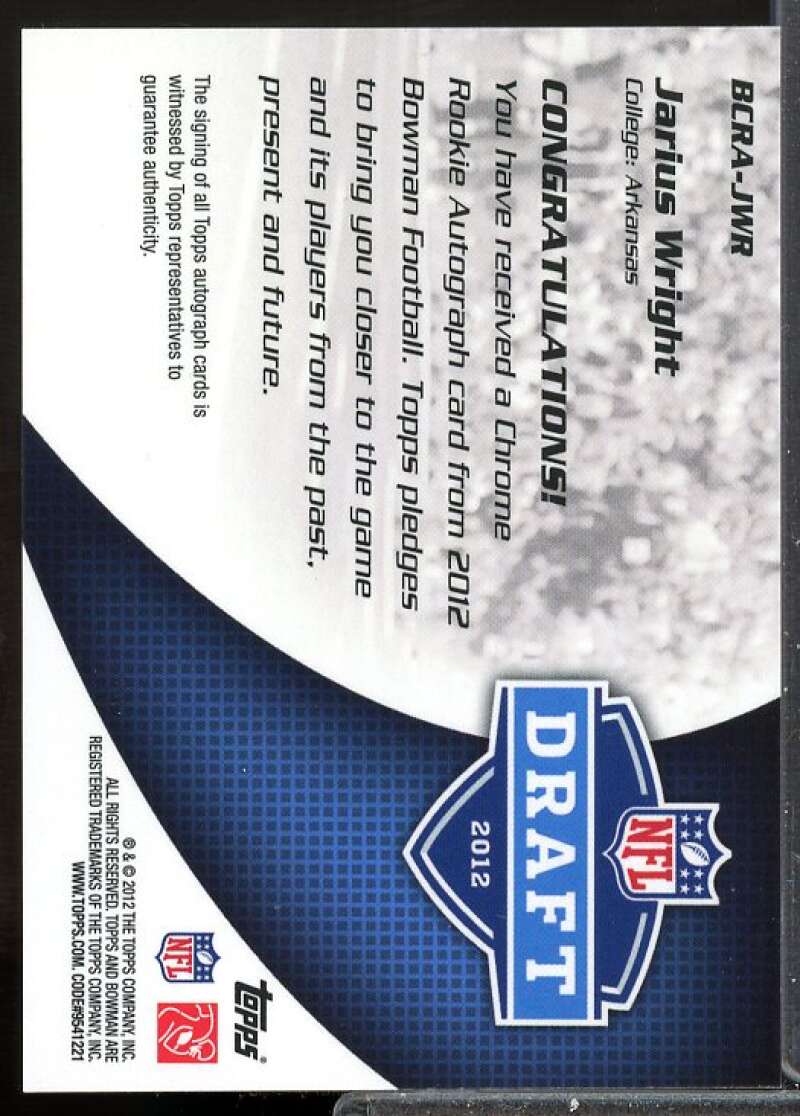 Jarius Wright Card 2012 Bowman Rookie Team Helmet Autographs #BCRAJWR  Image 2