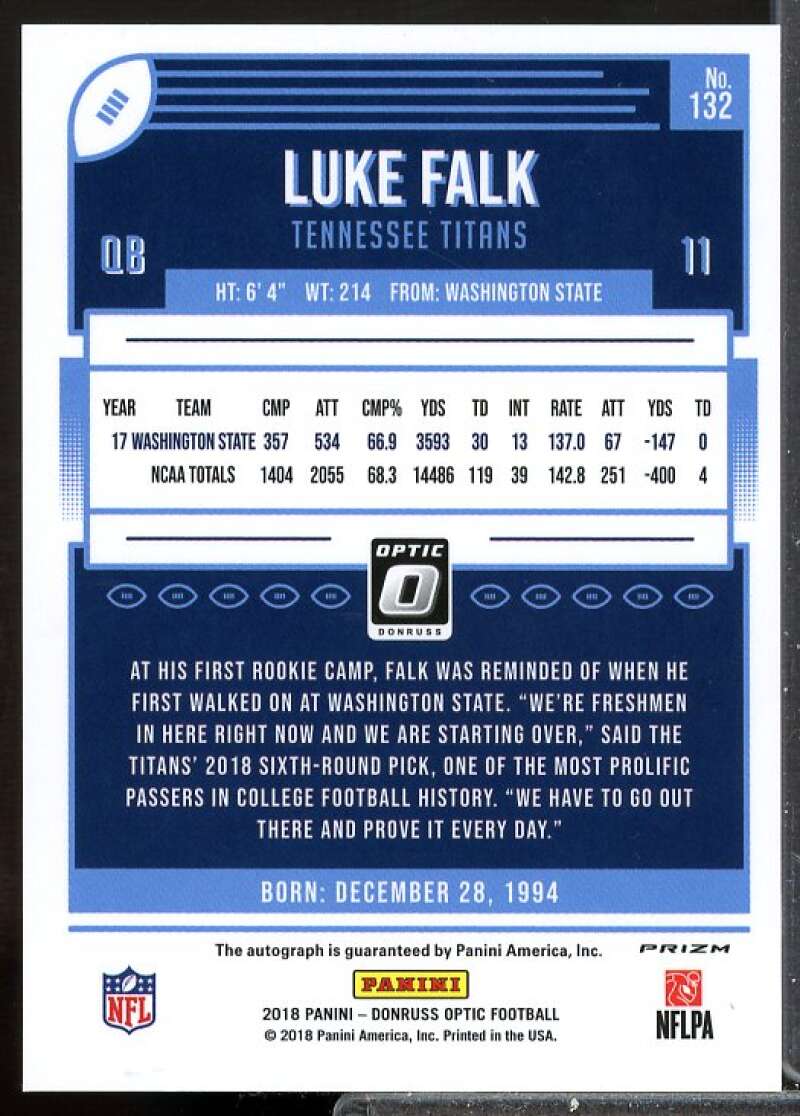 Luke Falk Card 2018 Donruss Optic Rookie Autographs Bronze #132  Image 2
