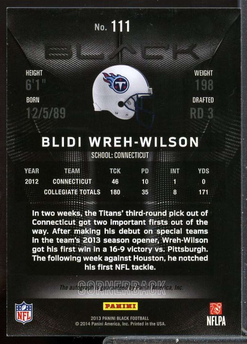 Blidi Wreh-Wilson/199 Card 2013 Panini Black Rookie Signatures #111  Image 2