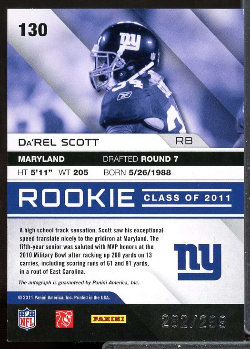 Da'Rel Scott/299 2011 Absolute Memorabilia Spectrum Gold Rookie Autographs #130  Image 2