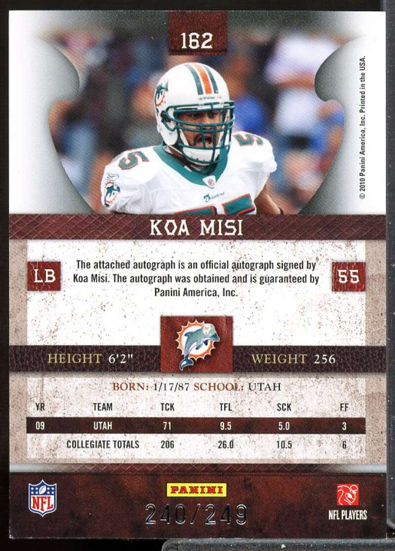 Koa Misi AU/249 RC Card 2010 Panini Plates and Patches Rookie Auto #162  Image 2