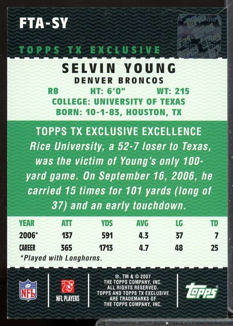Selvin Young F Card 2007 Topps TX Exclusive Rookie Autographs #SY  Image 2