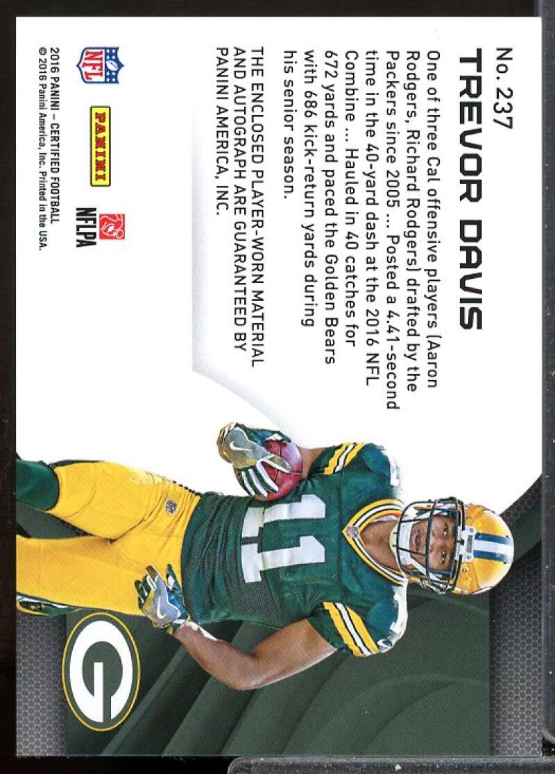 Trevor Davis/349 Card 2016 Certified Mirror Orange Rookie Jersey Auto #237  Image 2