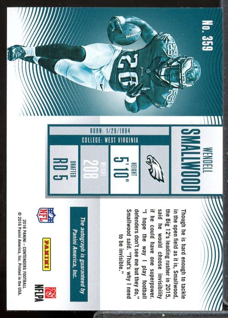 Wendell Smallwood /99 2016 Panini Contenders Championship Ticket RC Auto #359  Image 2