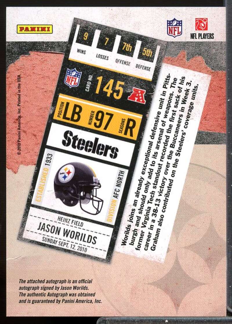 Jason Worilds AU RC Card 2010 Playoff Contenders Rookie Auto #145  Image 2