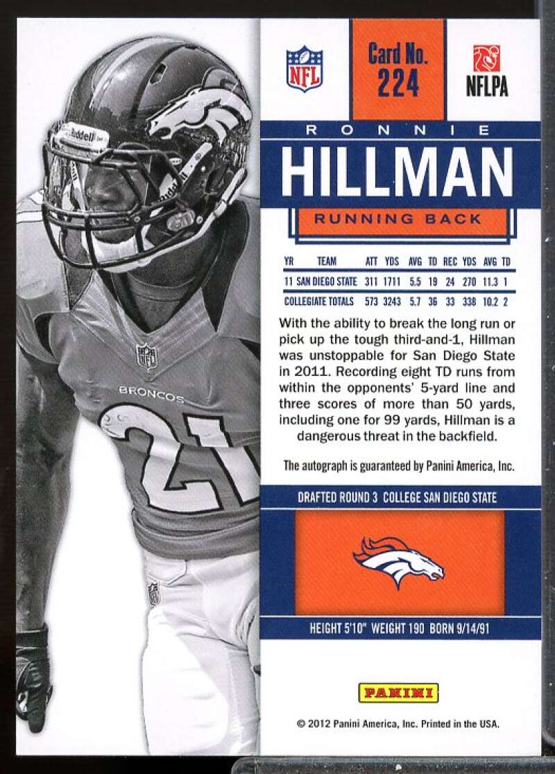 Ronnie Hillman AU RC Card 2012 Panini Contenders Rookie Auto #224A  Image 2
