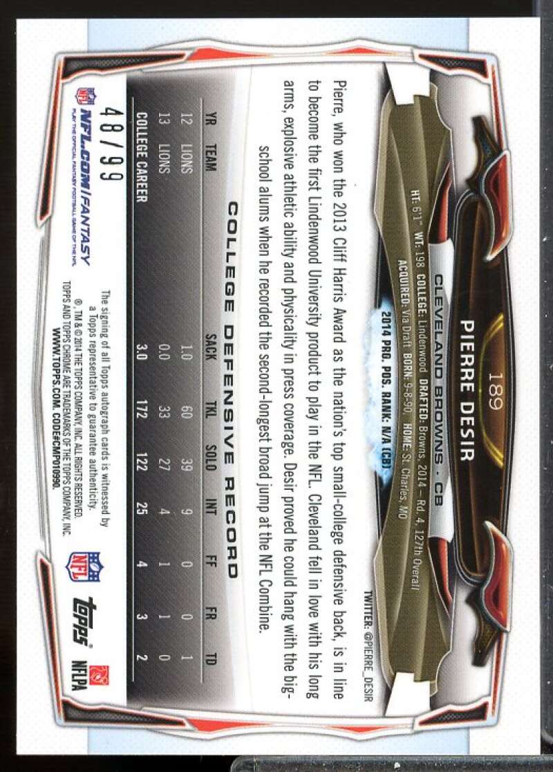 Pierre Desir Card 2014 Topps Chrome Rookie Autographs Camo Refractors #189  Image 2