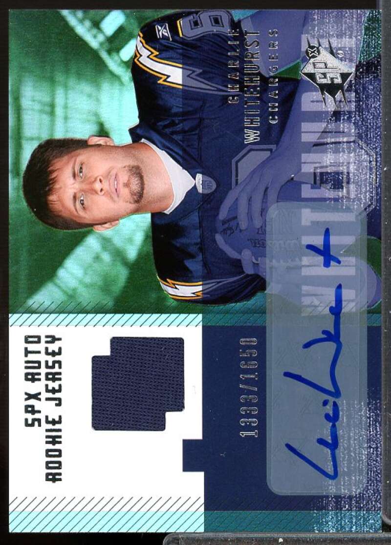 Charlie Whitehurst RC Card 2006 SPx Rookie Jersey Auto #197  Image 1