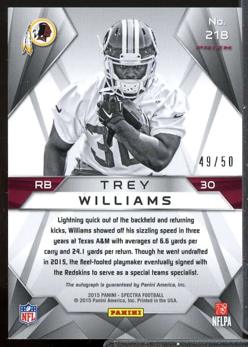Trey Williams AU Card 2015 Panini Spectra Neon Blue Rookie Auto #218  Image 2