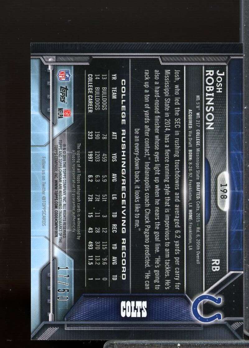 Josh Robinson 2015 Topps Chrome Mini Rookie Autographs Pink Refractors #198  Image 2