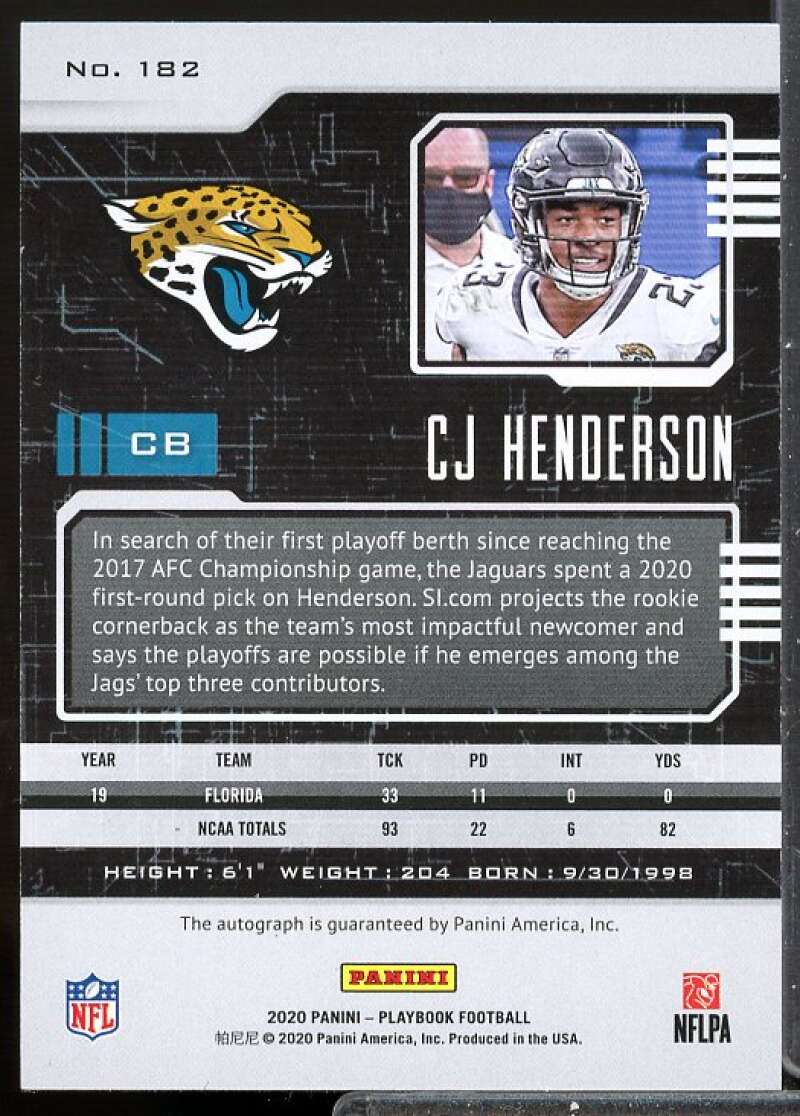 C.J. Henderson/75 Card 2020 Panini Playbook Rookies Signatures Gold #182  Image 2