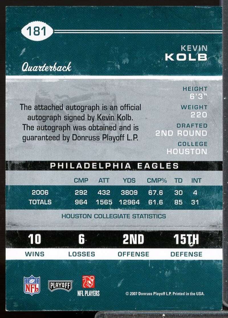 Kevin Kolb AU RC Card 2007 Playoff Contenders Rookie Auto #181  Image 2