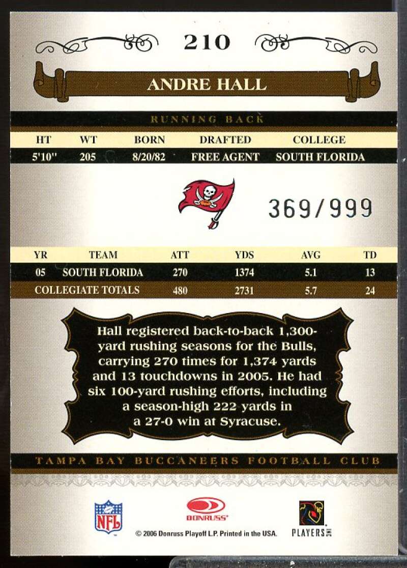 Andre Hall AU/999 RC Card 2006 Donruss Classics Rookie Auto #210  Image 2