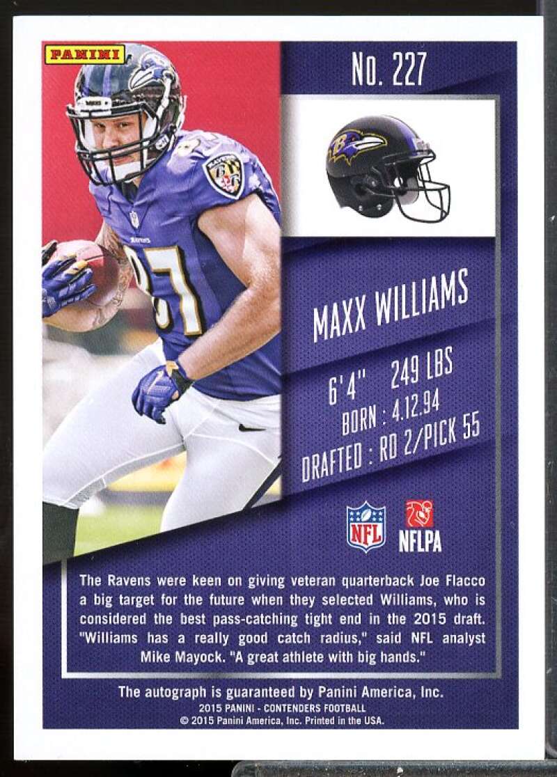 Maxx Williams AU RC Card 2015 Panini Contenders Rookie Auto #227  Image 2