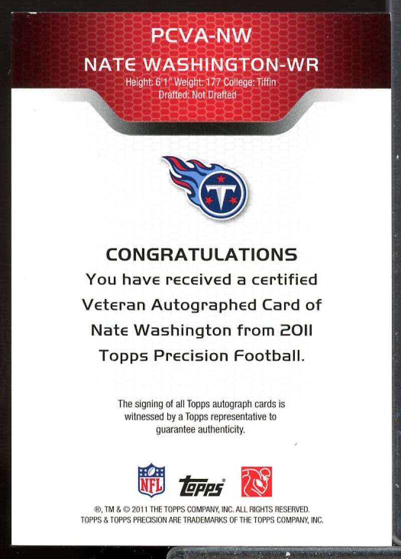 Nate Washington Card 2011 Topps Precision Autographs #PCVANW  Image 2