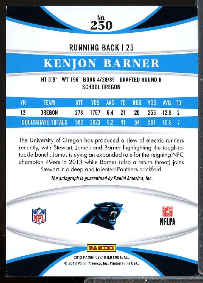 Kenjon Barner/100 Card 2013 Certified Mirror Blue Rookie Signatures #250  Image 2