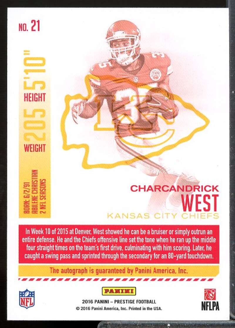Charcandrick West Card 2016 Prestige Autographs #21  Image 2