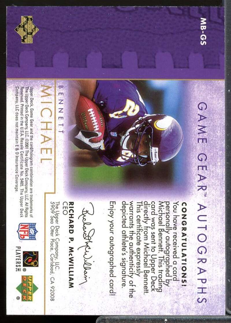 Michael Bennett Card 2001 UD Game Gear Autographs #MBGS  Image 2