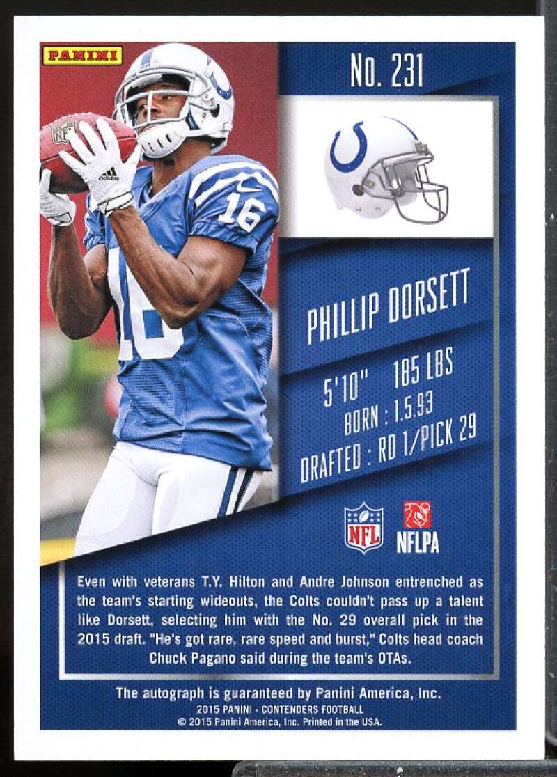 Phillip Dorsett AU RC SP B Card 2015 Panini Contenders Rookie Auto #231  Image 2