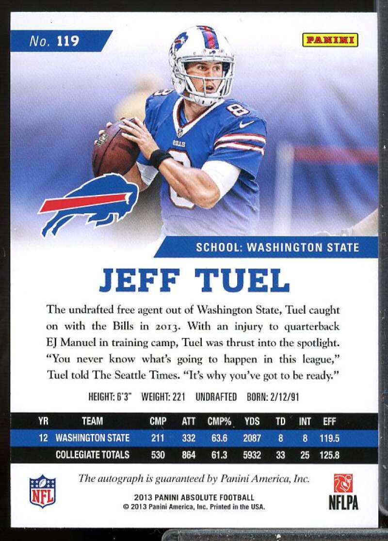 Jeff Tuel/499 Card 2013 Absolute Spectrum Silver Autographs #119  Image 2