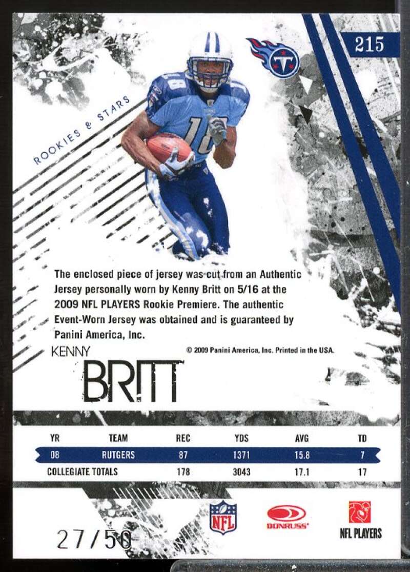 Kenny Britt 2009 Rookies and Stars Longevity Rookie Jersey Jumbo Swatch #215  Image 2