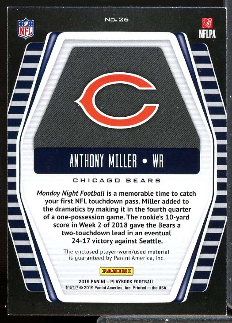 Anthony Miller Card 2019 Panini Playbook Hot Routes Jerseys Prime #26  Image 2