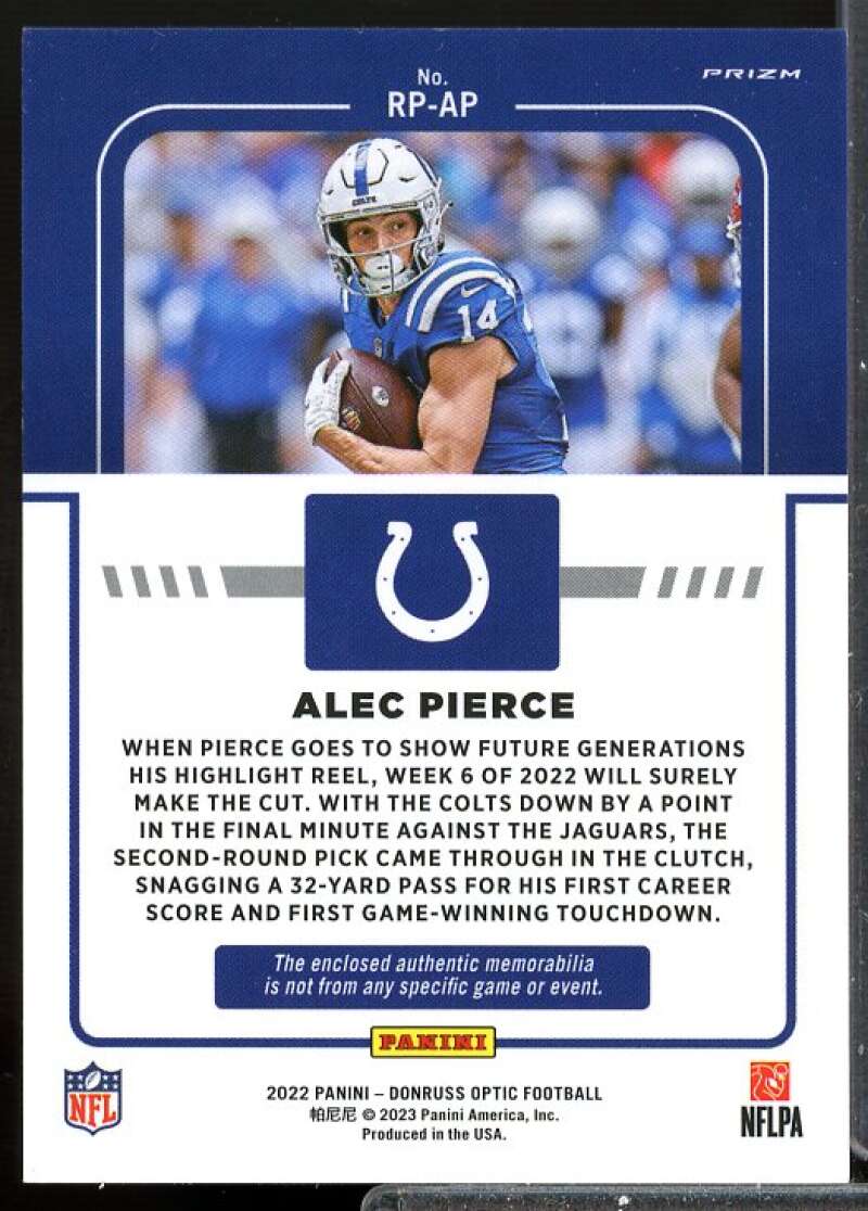 Alec Pierce Card 2022 Donruss Optic Rookie Phenoms Jerseys Blue Hyper #21  Image 2