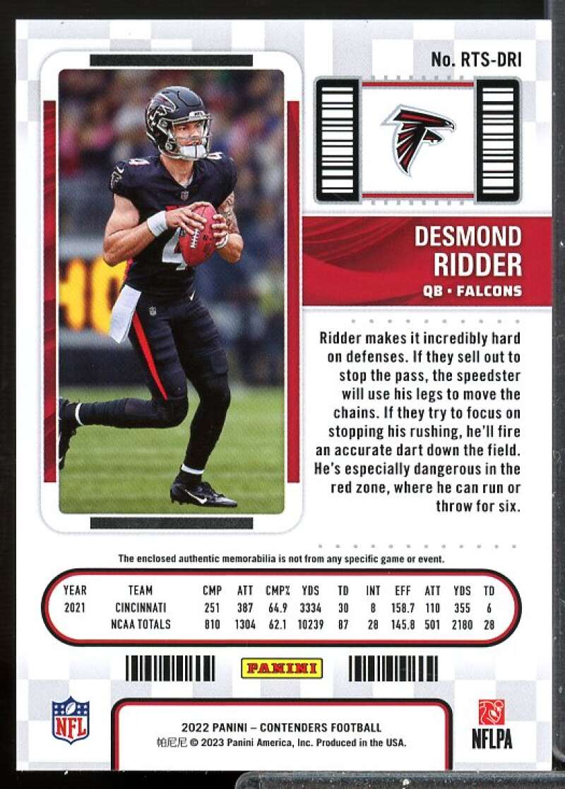 Desmond Ridder Card 2022 Panini Contenders Rookie Ticket Jersey Swatches #14  Image 2